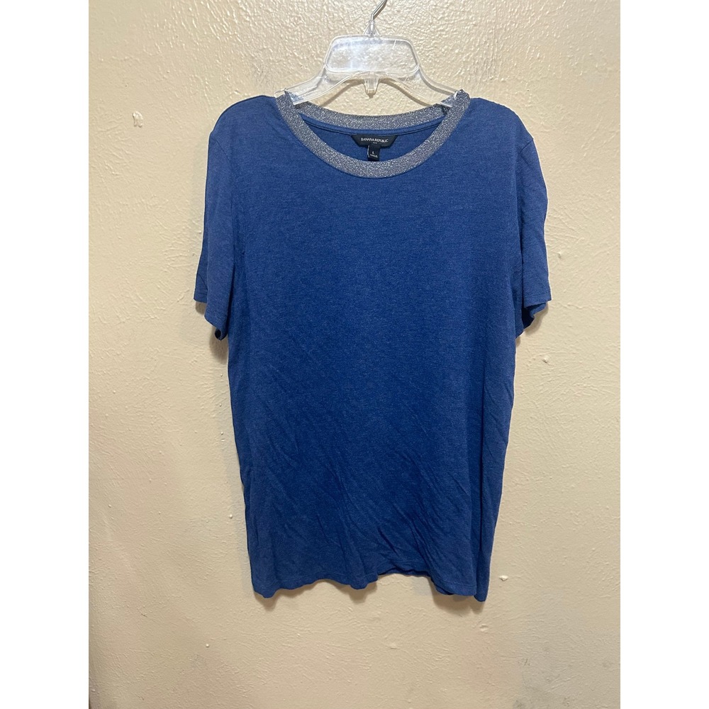 Banana Republic Womens Blue Metallic Trim Short Sleeve‎ T Shirt Large